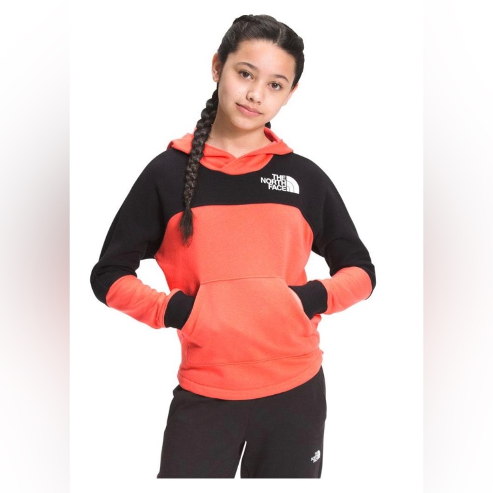 The North Face Street Logo Pullover Hoodie Girls' Radiant Orange Size Large